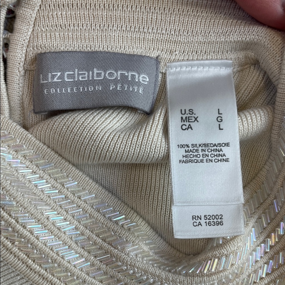 Liz Claiborne Petite Sleeveless Beaded Cream Top Ivory Size L - Picture 2 of 12